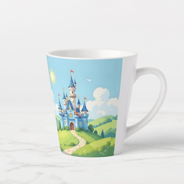 Taza De Café Latte Cute castillo azul y blanco (Derecha)