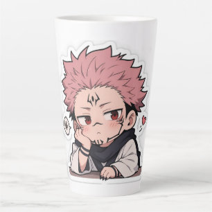 Taza De Café Latte Cute Chibi Pouty King Sticker - Kawaii Pelo Rosa 