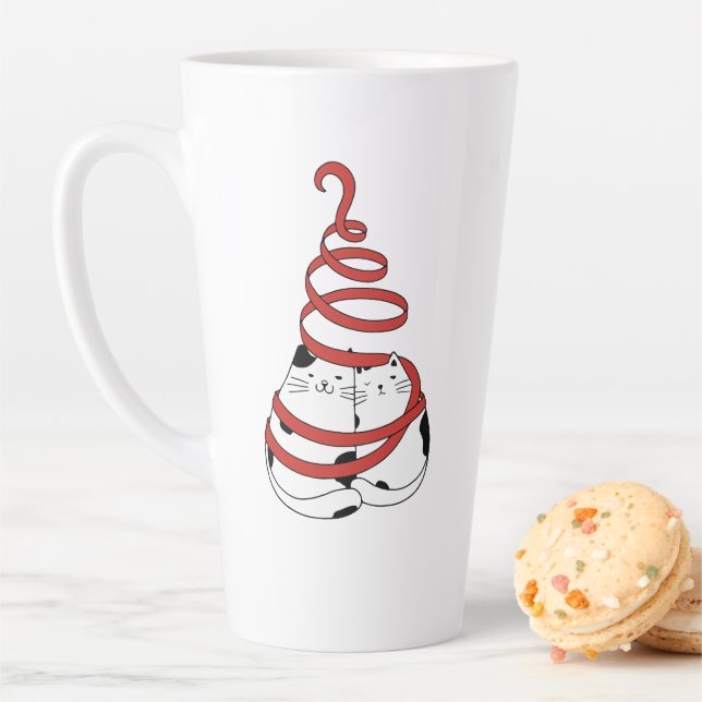 Taza De Café Latte Cute Christmas cat couples in love minimalist  (In situ)