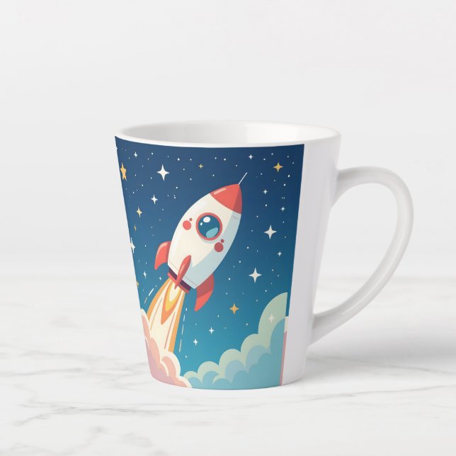 Taza De Café Latte Cute cohete espacial despegando (Derecha)