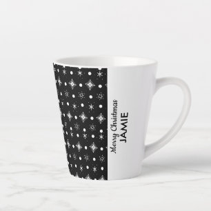 Taza De Café Latte Cute Copos de Nieve Colorblock Negro Blanco Nombre