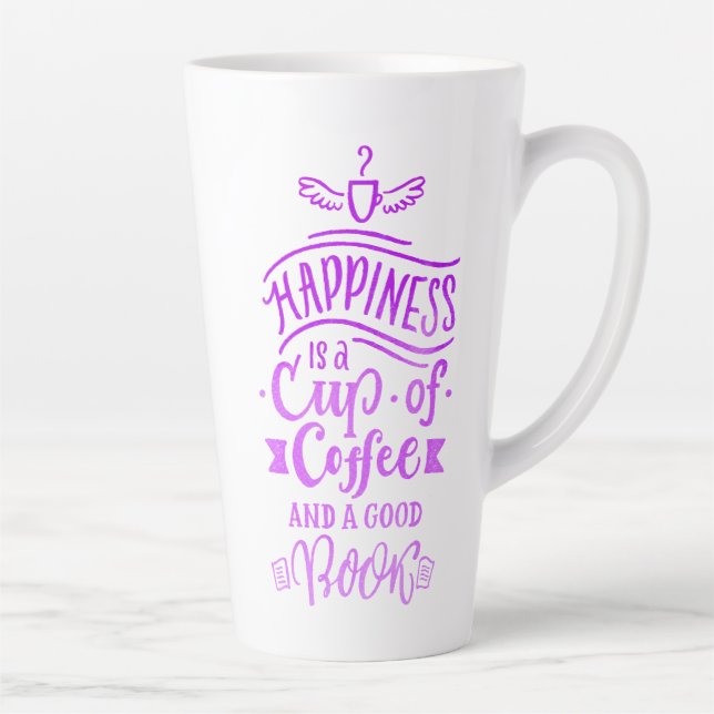 Taza De Café Latte Cute Cup of Coffee Quote Purple Calligraphy Tall (Derecha)