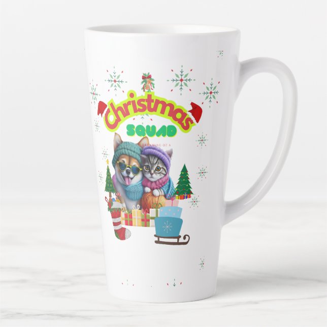 Taza De Café Latte Cute dog and cat Christmas squad design  (Derecha)
