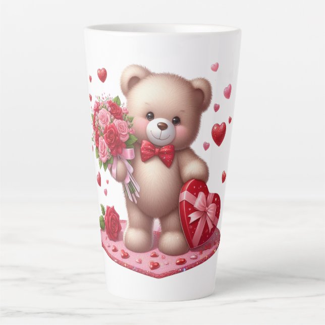 Taza De Café Latte Cute El día de San Valentín Teddy Bear (Anverso)