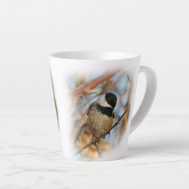 Taza De Café Latte Cute esperanzador Songbird de pollo con gorro negr (Ángulo derecho)
