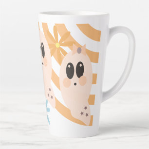 Taza De Café Latte Cute Fantasma Ghoul Retro Groovy Floral