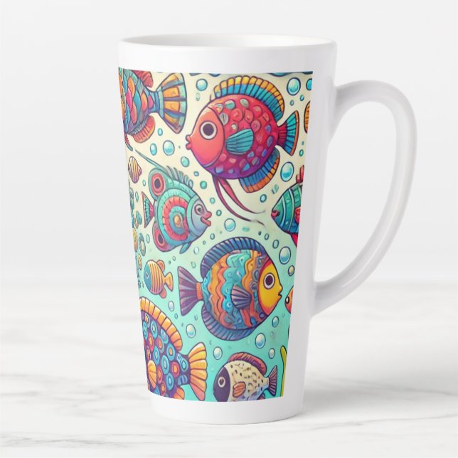 Taza De Café Latte Cute Fish Splash Latte Cup  Ocean Vibes (Derecha)