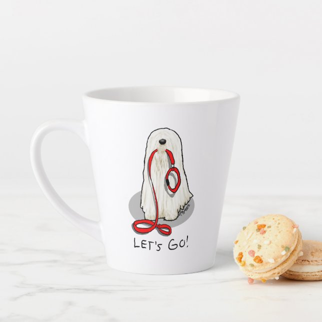 Taza De Café Latte Cute Funny Let's Go! Walk Komondor Dog with Leash (In situ)