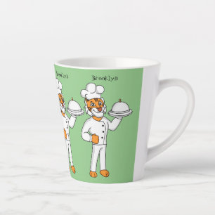 Taza De Café Latte Cute funny tiger chef cartoon illustration