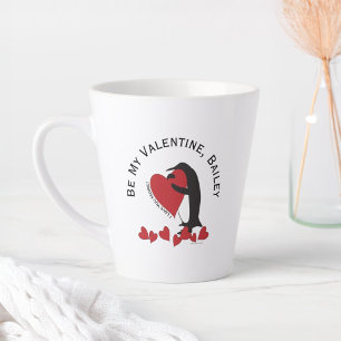 Taza De Café Latte Cute gracioso pingüino y corazón rojo Valentine