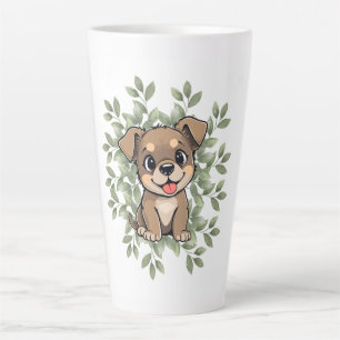 Taza De Café Latte Cute Green Puppy Mug – Minimal Nature Dog Design