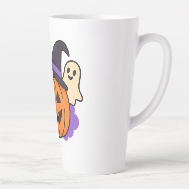 Taza De Café Latte Cute Halloween Pumpkin with Witch Hat – Ghost & Ba (Derecha)