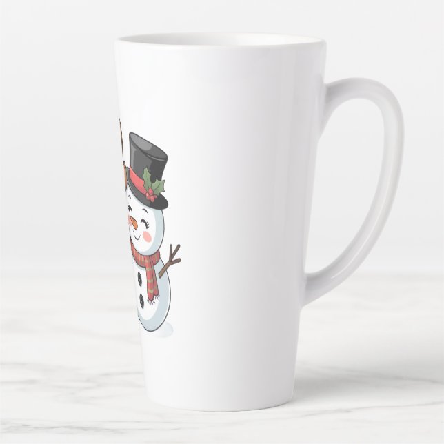 Taza De Café Latte Cute Holiday Reindeer & Snowman (Derecha)