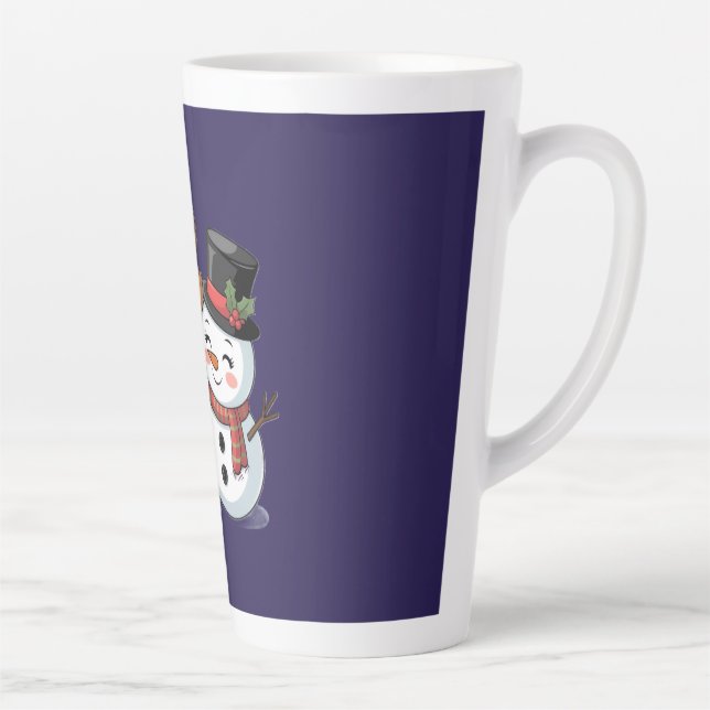 Taza De Café Latte Cute Holiday Reindeer & Snowman (Derecha)