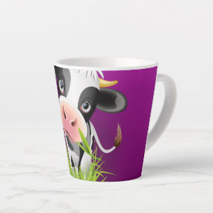 Taza De Café Latte Cute Holstein vaca en la hierba sobre púrpura