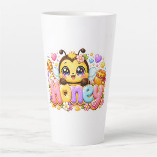 Taza De Café Latte Cute Kawaii Abeja Miel Nombre Pastel Rosa Brillant