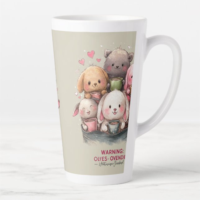 Taza De Café Latte Cute Kawaii Animal Watercolor Illustration (Derecha)