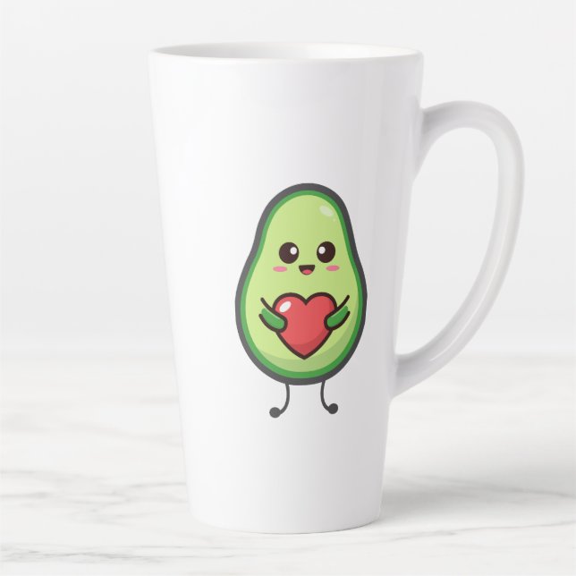 Taza De Café Latte Cute Kawaii Avocado Heart Love - Adorable Healthy  (Derecha)