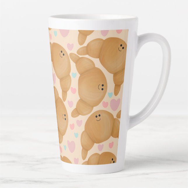 Taza De Café Latte Cute Kawaii Bakery Happy Croissant Pastel (Derecha)