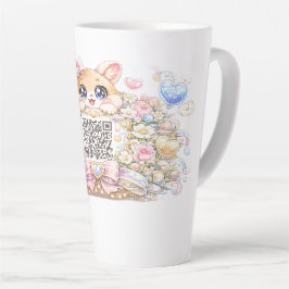 Taza De Café Latte Cute Kawaii Código QR Personalizado Gato Floral Ro
