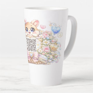 Taza De Café Latte Cute Kawaii Código QR Personalizado Gato Floral Ro