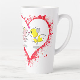 Taza De Café Latte Cute Kawaii Foxes Kissing Heart Splatter Mug