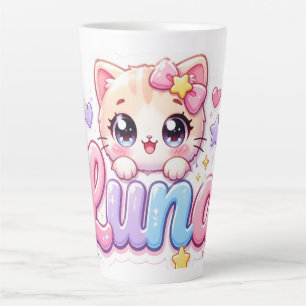 Taza De Café Latte Cute Kawaii Luna Nombre de gato rosa pastel brilla