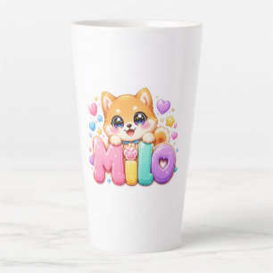Taza De Café Latte Cute Kawaii Milo Nombre Perro Pastel Rosa Brillant