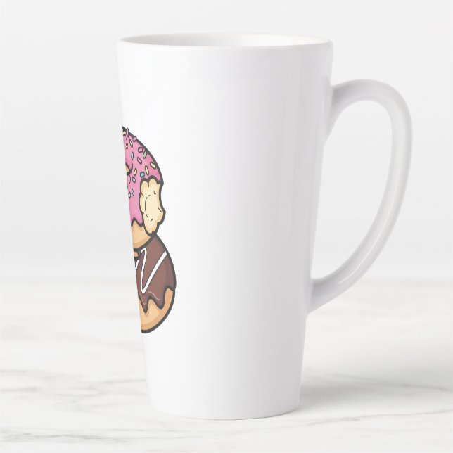Taza De Café Latte Cute Kawaii Stacked Donuts Illustration (Derecha)