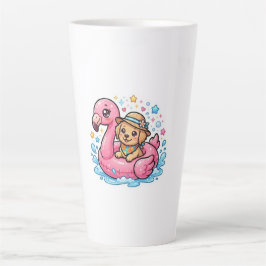 Taza De Café Latte Cute Kawaii Summer Perrito Flamingo Piscina Flotad