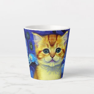 Taza De Café Latte Cute Kitten Starry Night Van Gogh