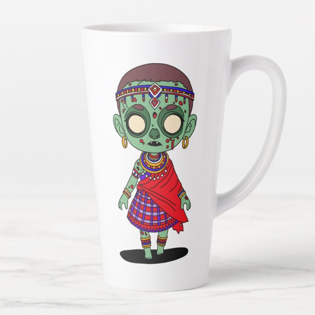 Taza De Café Latte Cute Maasai Zombie (Derecha)