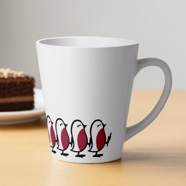 Taza De Café Latte Cute Marching Robins Simple Bird Line Drawing (Subido por el creador)