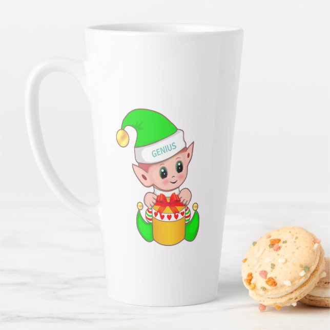 Taza De Café Latte Cute Navidad Elfo & Texto Genial Editable (In situ)
