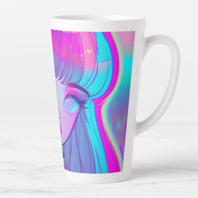 Taza De Café Latte Cute Neon Anime Chica Latte Mug (Derecha)