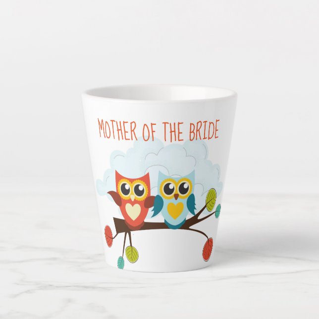 Taza De Café Latte Cute OWLS Tema Boda Naranja Azul (Anverso)