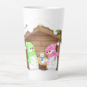 Taza De Café Latte Cute Pesebre de Hombre de Nieve de Navidad