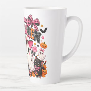 Taza De Café Latte Cute Pink Bow Halloween Ghost Sticker Kawaii Wit