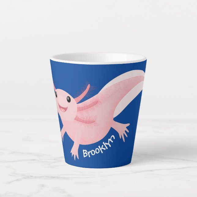 Taza De Café Latte Cute pink happy axolotl (Anverso)