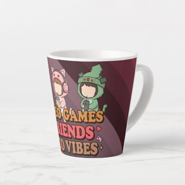 Taza De Café Latte Cute Pixel Gamer Friends Art Piece (Ángulo derecho)