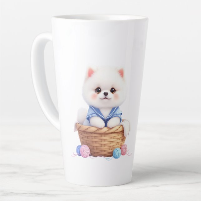 Taza De Café Latte Cute Puppy in Basket Latte Mug (Ángulo izquierdo)