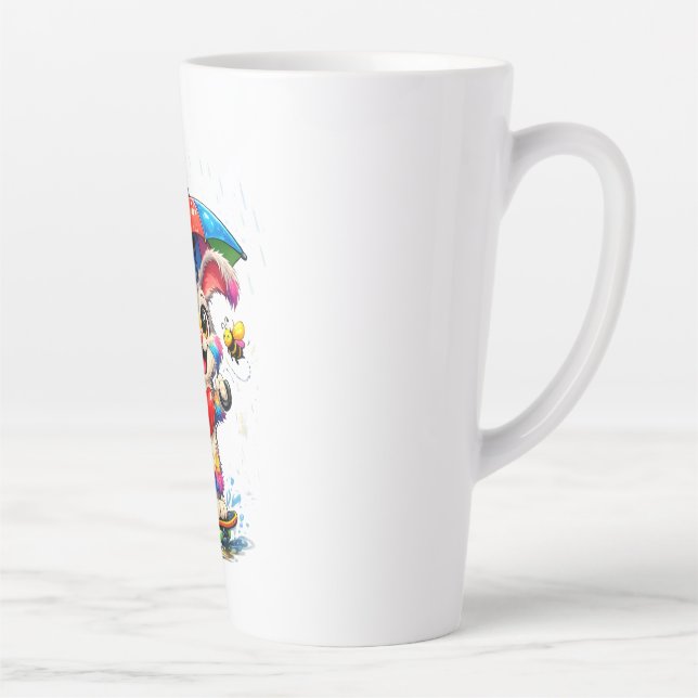 Taza De Café Latte Cute Rainbow Bunny with Umbrella Design (Derecha)