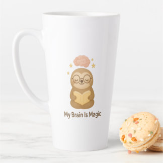 Taza De Café Latte Cute Reading Bear — My Brain Is Magic Motivational