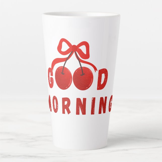 Taza De Café Latte Cute Red Cherry Bow Good Morning Coffee Mug (Anverso)