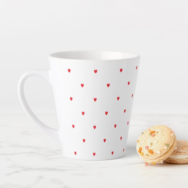 Taza De Café Latte Cute Red Doodle Hearts White Classy Elegant 2021 (In situ)