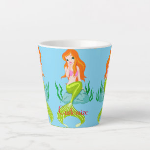 Taza De Café Latte Cute Redheaded Mermaid Thunder_Cove 