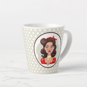 Taza De Café Latte Cute Retro Chica Cocktail Latte Mug