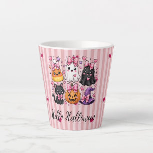 Taza De Café Latte Cute Rosa Rayado Personajes de Hello Halloween Lat