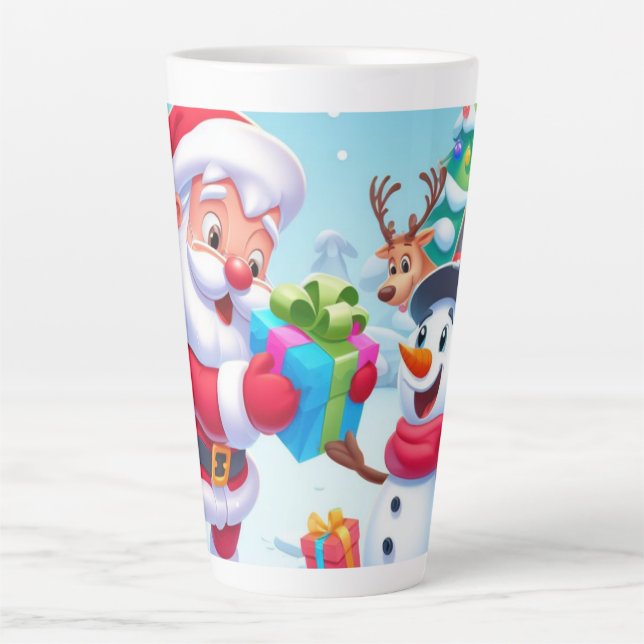 Taza De Café Latte Cute Santa y Snowman (Anverso)