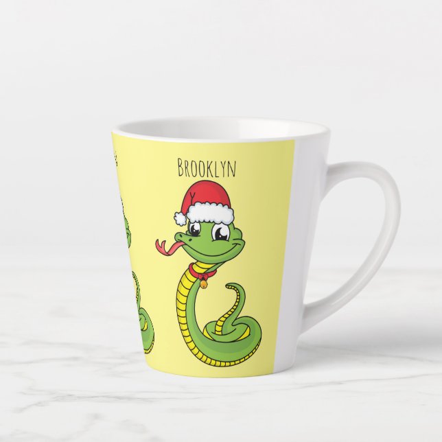 Taza De Café Latte Cute serpiente verde con sombrero de santa dibujo  (Derecha)